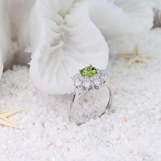 Natural Peridot Sunflower Ring, Green Color, S925 Sterling Silver, Birthday Gift, Mother’s Day Gift, Anniversary Gift, Xmas Gift for her