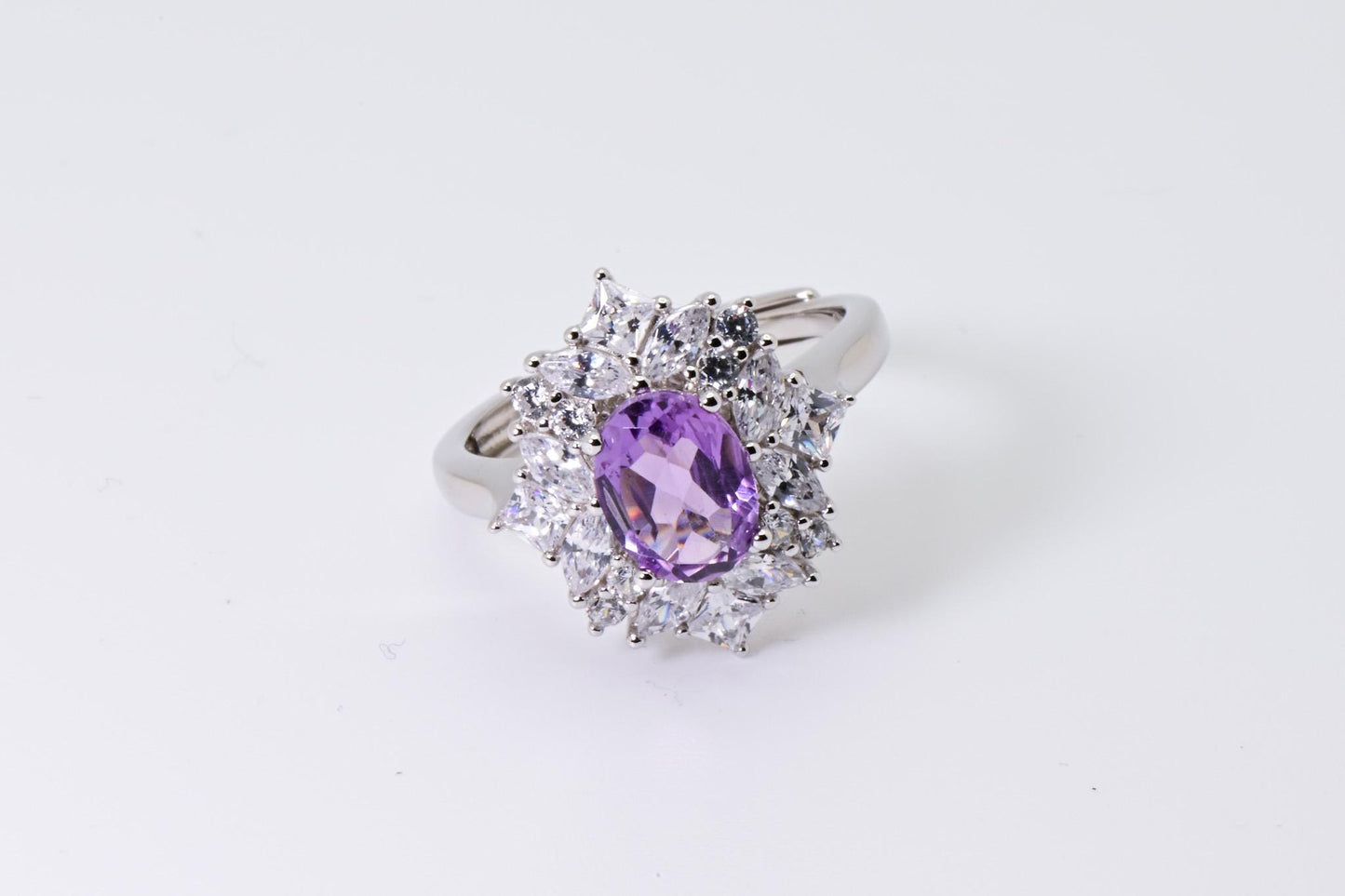 Natural Amethyst Adjustable Ring, Purple Cystal, S925 Sterling Silver, Birthday, Mother’s Day, Anniversary, Christmas Gift for her