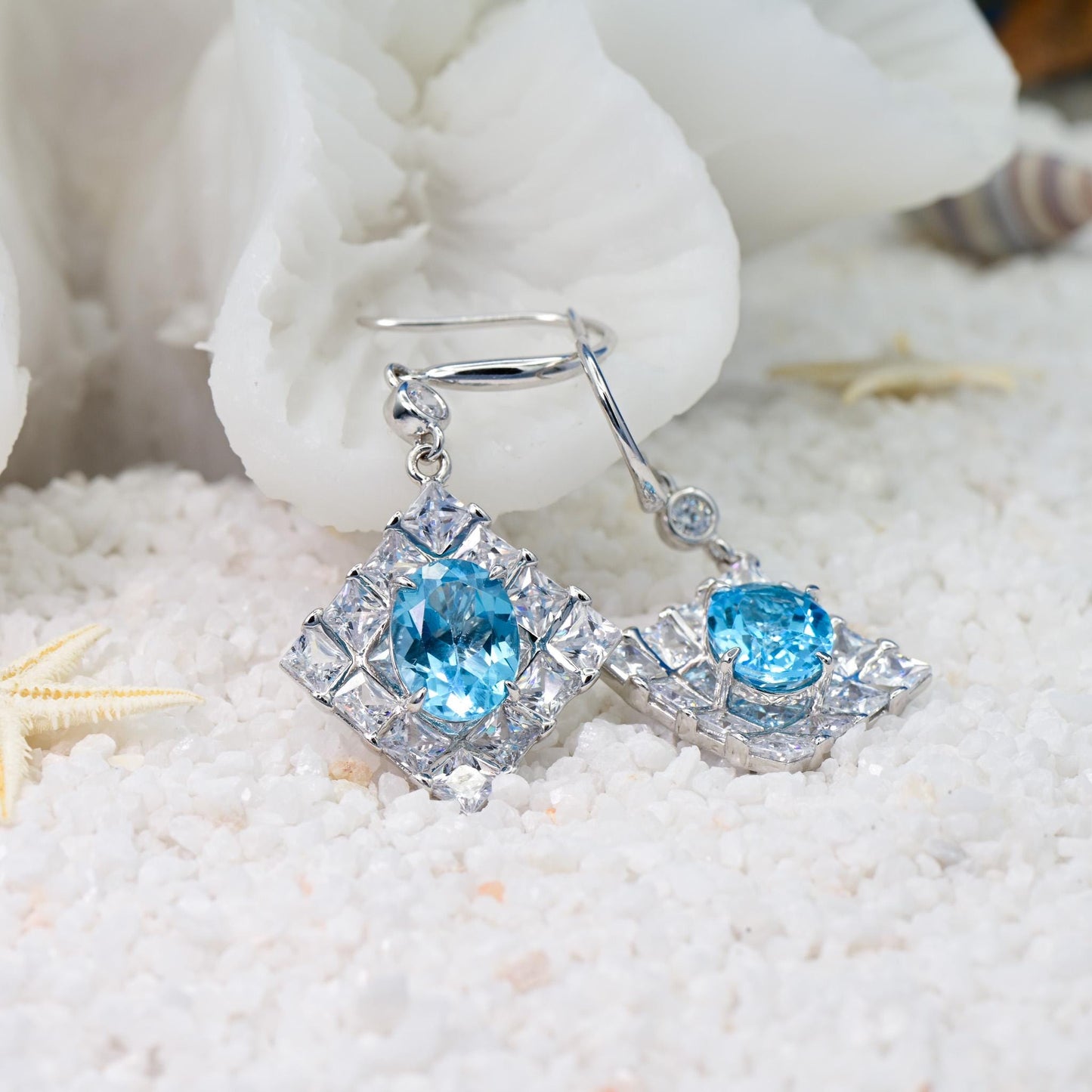 Natural Topaz Earrings, Blue Color, S925 Sterling Silver, Birthday Gift, Mother’s Day Gift, Anniversary Gift, Christmas Gift for her