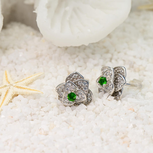 Natural Sphene Flower Earrings, Green Color, S925 Sterling Silver, Birthday Gift, Mother’s Day Gift, Anniversary Gift, Xmas Gift for her